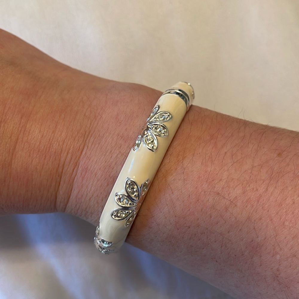 Cream bangle with clear rhinestones